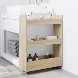 vidaXL Narrow Storage Trolley 3 Tier Bookcase Rolling Cart Engineered Wood - sonoma oak