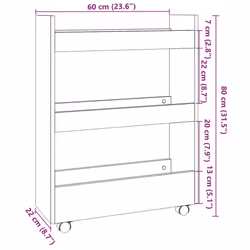 vidaXL Narrow Storage Trolley 3 Tier Bookcase Rolling Cart Engineered Wood - sonoma oak - Additional view 8