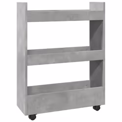 vidaXL Narrow Storage Trolley 3 Tier Bookcase Rolling Cart Engineered Wood - concrete grey