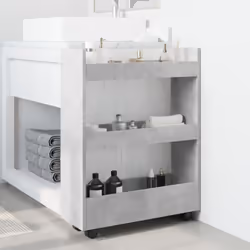 vidaXL Narrow Storage Trolley 3 Tier Bookcase Rolling Cart Engineered Wood - concrete grey