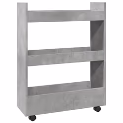 vidaXL Narrow Storage Trolley 3 Tier Bookcase Rolling Cart Engineered Wood - concrete grey - Additional view 5