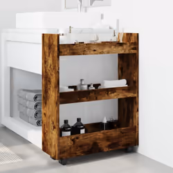 vidaXL Narrow Storage Trolley 3 Tier Bookcase Rolling Cart Engineered Wood - smoked oak