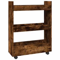 vidaXL Narrow Storage Trolley 3 Tier Bookcase Rolling Cart Engineered Wood - smoked oak - Additional view 5