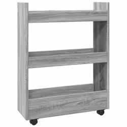 vidaXL Narrow Storage Trolley 3 Tier Bookcase Rolling Cart Engineered Wood - grey sonoma