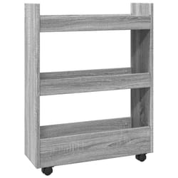 vidaXL Narrow Storage Trolley 3 Tier Bookcase Rolling Cart Engineered Wood - grey sonoma