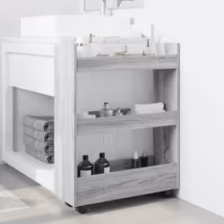 vidaXL Narrow Storage Trolley 3 Tier Bookcase Rolling Cart Engineered Wood - grey sonoma