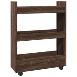 vidaXL Narrow Storage Trolley 3 Tier Bookcase Rolling Cart Engineered Wood - brown oak