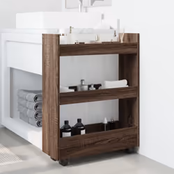vidaXL Narrow Storage Trolley 3 Tier Bookcase Rolling Cart Engineered Wood - brown oak