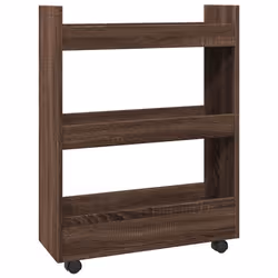 vidaXL Narrow Storage Trolley 3 Tier Bookcase Rolling Cart Engineered Wood - brown oak - Additional view 5
