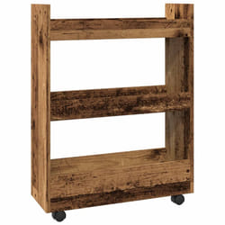 vidaXL Narrow Storage Trolley 3 Tier Bookcase Rolling Cart Engineered Wood - old wood
