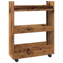 vidaXL Narrow Storage Trolley 3 Tier Bookcase Rolling Cart Engineered Wood - old wood - Additional view 5