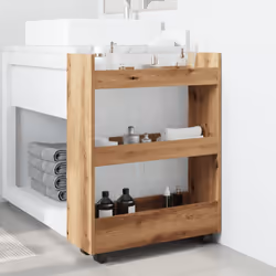 vidaXL Narrow Storage Trolley 3 Tier Bookcase Rolling Cart Engineered Wood - artisian oak
