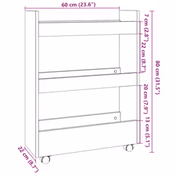 vidaXL Narrow Storage Trolley 3 Tier Bookcase Rolling Cart Engineered Wood - artisian oak