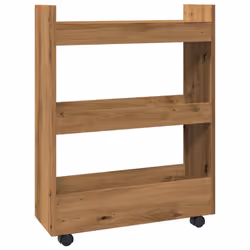 vidaXL Narrow Storage Trolley 3 Tier Bookcase Rolling Cart Engineered Wood - artisian oak - Additional view 5