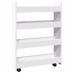 vidaXL Narrow Storage Trolley 4 Tier Rolling Cart Bookcase Engineered Wood - white