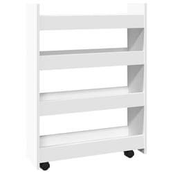 vidaXL Narrow Storage Trolley 4 Tier Rolling Cart Bookcase Engineered Wood - white