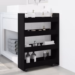 vidaXL Narrow Storage Trolley 4 Tier Rolling Cart Bookcase Engineered Wood - black