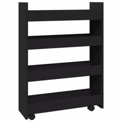 vidaXL Narrow Storage Trolley 4 Tier Rolling Cart Bookcase Engineered Wood - black - Additional view 5