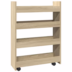 vidaXL Narrow Storage Trolley 4 Tier Rolling Cart Bookcase Engineered Wood - sonoma oak
