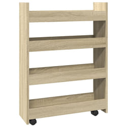 vidaXL Narrow Storage Trolley 4 Tier Rolling Cart Bookcase Engineered Wood - sonoma oak