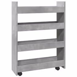 vidaXL Narrow Storage Trolley 4 Tier Rolling Cart Bookcase Engineered Wood - concrete grey