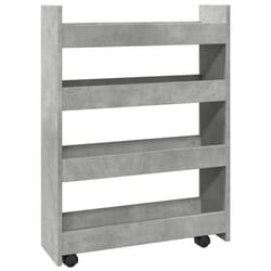 vidaXL Narrow Storage Trolley 4 Tier Rolling Cart Bookcase Engineered Wood - concrete grey