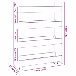 vidaXL Narrow Storage Trolley 4 Tier Rolling Cart Bookcase Engineered Wood - concrete grey - Additional view 8