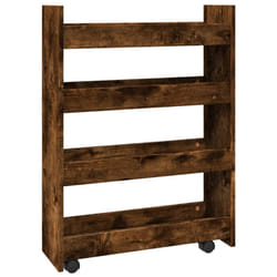 vidaXL Narrow Storage Trolley 4 Tier Rolling Cart Bookcase Engineered Wood - smoked oak