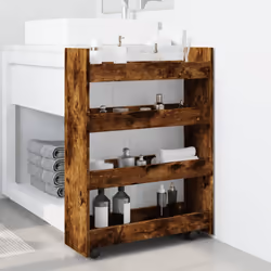 vidaXL Narrow Storage Trolley 4 Tier Rolling Cart Bookcase Engineered Wood - smoked oak