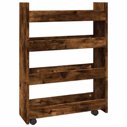 vidaXL Narrow Storage Trolley 4 Tier Rolling Cart Bookcase Engineered Wood - smoked oak - Additional view 5