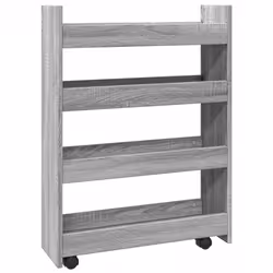 vidaXL Narrow Storage Trolley 4 Tier Rolling Cart Bookcase Engineered Wood - grey sonoma