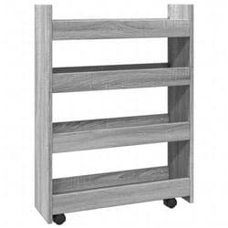 vidaXL Narrow Storage Trolley 4 Tier Rolling Cart Bookcase Engineered Wood - grey sonoma