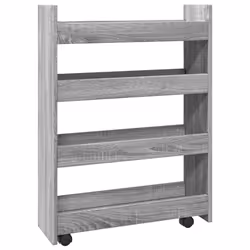vidaXL Narrow Storage Trolley 4 Tier Rolling Cart Bookcase Engineered Wood - grey sonoma - Additional view 5