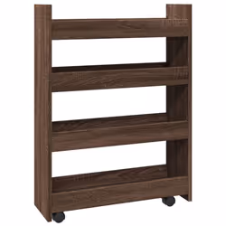 vidaXL Narrow Storage Trolley 4 Tier Rolling Cart Bookcase Engineered Wood - brown oak