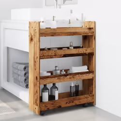 vidaXL Narrow Storage Trolley 4 Tier Rolling Cart Bookcase Engineered Wood - old wood