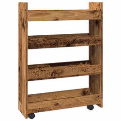 vidaXL Narrow Storage Trolley 4 Tier Rolling Cart Bookcase Engineered Wood - old wood - Additional view 5