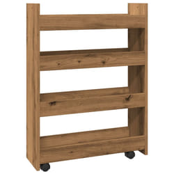 vidaXL Narrow Storage Trolley 4 Tier Rolling Cart Bookcase Engineered Wood - artisian oak