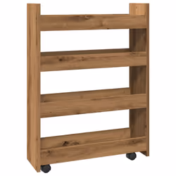 vidaXL Narrow Storage Trolley 4 Tier Rolling Cart Bookcase Engineered Wood - artisian oak - Additional view 5