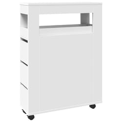 vidaXL Narrow Bathroom Cabinet with Wheels Storage Cupboard Engineered Wood - white