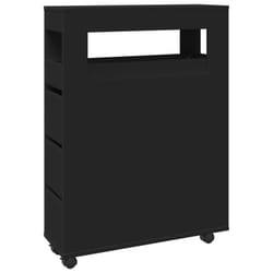 vidaXL Narrow Bathroom Cabinet with Wheels Storage Cupboard Engineered Wood - black