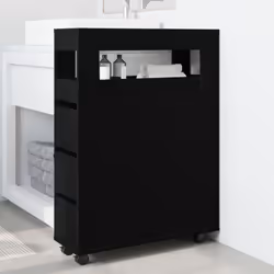 vidaXL Narrow Bathroom Cabinet with Wheels Storage Cupboard Engineered Wood - black