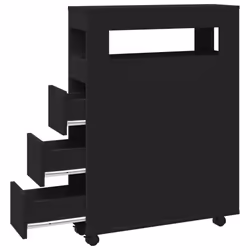 vidaXL Narrow Bathroom Cabinet with Wheels Storage Cupboard Engineered Wood - black - Additional view 6