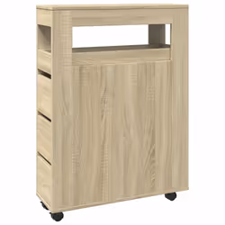 vidaXL Narrow Bathroom Cabinet with Wheels Storage Cupboard Engineered Wood - sonoma oak