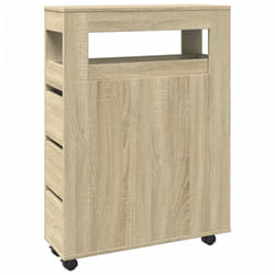 vidaXL Narrow Bathroom Cabinet with Wheels Storage Cupboard Engineered Wood - sonoma oak