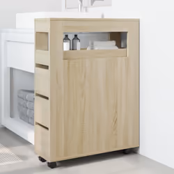 vidaXL Narrow Bathroom Cabinet with Wheels Storage Cupboard Engineered Wood - sonoma oak