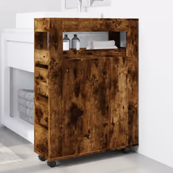 vidaXL Narrow Bathroom Cabinet with Wheels Storage Cupboard Engineered Wood - smoked oak - Additional view 2