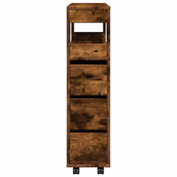 vidaXL Narrow Bathroom Cabinet with Wheels Storage Cupboard Engineered Wood - smoked oak - Additional view 4