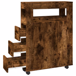 vidaXL Narrow Bathroom Cabinet with Wheels Storage Cupboard Engineered Wood - smoked oak - Additional view 6