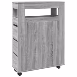 vidaXL Narrow Bathroom Cabinet with Wheels Storage Cupboard Engineered Wood - grey sonoma