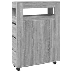 vidaXL Narrow Bathroom Cabinet with Wheels Storage Cupboard Engineered Wood - grey sonoma